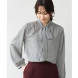 ベージュ×ネイビー | [洗える]ボウタイ付き千鳥柄ブラウス | MK MICHEL KLEIN