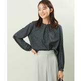 ネイビー | ダイヤドット幾何学柄ブラウス/洗える | MK MICHEL KLEIN