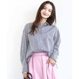 ネイビー | ストライプ柄サッカーシャツブラウス/洗える | MK MICHEL KLEIN