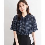 ネイビー | [UVカット/接触冷感/洗える]フレアスリーブ幾何柄ブラウス | MK MICHEL KLEIN