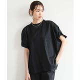 ブラック | [洗える]シアーチェックタックスリーブブラウス | MK MICHEL KLEIN