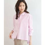 ピンク | クロップド丈コットンストライプシャツブラウス/洗える | MK MICHEL KLEIN