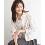 ベージュ | クロップド丈コットンストライプシャツブラウス/洗える | MK MICHEL KLEIN