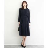 ネイビー | サテンジョーゼット プリーツワンピース/洗える | MK MICHEL KLEIN