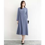 ブルー | サテンジョーゼット サイドベルトワンピース/洗える | MK MICHEL KLEIN