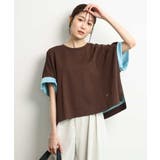 ブラウン | [洗える]配色デザイン コットン混カットソー | MK MICHEL KLEIN