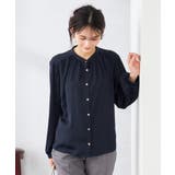 ネイビー | 【洗える】サテンギャザーブラウス | a.v.v【WOMEN】