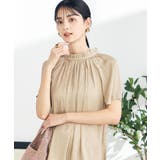 ベージュ | 【洗える/イージーケア】サテンフリルネックブラウス | a.v.v【WOMEN】