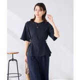 ネイビー | ［支持率NO.1/接触冷感/速乾/UVカット/イージーケア］浅Vネックブラウス | a.v.v【WOMEN】