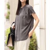 ダークグレー | 落ち感ギャザーバンドカラーブラウス | a.v.v OUTLET【WOMEN】