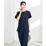 ネイビー | 【接触冷感/UVカット/イージーケア】麻調スキッパーブラウス | a.v.v【WOMEN】