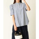 ネイビー | ストライプパワショルブラウス | a.v.v OUTLET【WOMEN】