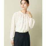 幾何柄アイボリー | サテンギャザーブラウス | a.v.v【WOMEN】