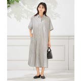 ブラック | 【洗える】ストライプシャツワンピース | a.v.v【WOMEN】