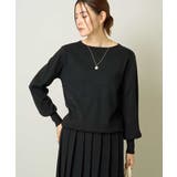 ブラック | 【洗える】ボートネックパフスリーブニット【アンサンブル対応】 | a.v.v【WOMEN】