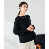 ブラック | 【洗える】ボートネック美ラクるパフスリーブニット | a.v.v【WOMEN】