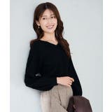 ブラック | プリーツライクVネックニット | a.v.v【WOMEN】