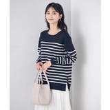 ネイビー | 袖パール付きチュニックニット | a.v.v【WOMEN】