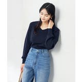 ネイビー | 【洗える/UVカット/WEB限定カラー】Vネックパフスリーブニット | a.v.v【WOMEN】