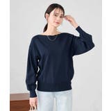 ネイビー | 【洗える/UVカット】ボートネック袖タックニット | a.v.v【WOMEN】