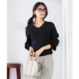 ブラック | 【洗える/UVカット】Vネックパフスリーブニット | a.v.v【WOMEN】