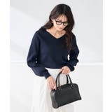 ネイビー | 【WEB限定/洗える/UVカット】Vネックパフスリーブニット | a.v.v【WOMEN】