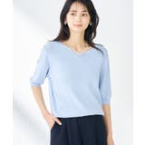 【接触冷感/UVカット/洗える】Vネックハーフスリーブ美ラクるサマーニット | a.v.v【WOMEN】 | 詳細画像1 