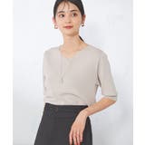 グレージュ | 【接触冷感/UVカット/洗える】Vネックハーフスリーブ美ラクるサマーニット | a.v.v【WOMEN】