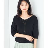 ブラック | 【接触冷感/UVカット/洗える】Vネックハーフスリーブ美ラクるサマーニット | a.v.v【WOMEN】