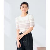 ベージュ | ハーフスリーブクルーネックサマーニット【洗える/接触冷感/UVカット】 | a.v.v【WOMEN】