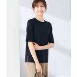 ブラック | ハーフスリーブクルーネックサマーニット【洗える/接触冷感/UVカット】 | a.v.v【WOMEN】