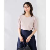 グレージュ | ハーフスリーブVネックサマーニット【WEB限定/洗える/接触冷感/UVカット】 | a.v.v【WOMEN】