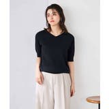 ブラック | ハーフスリーブVネックサマーニット【WEB限定/洗える/接触冷感/UVカット】 | a.v.v【WOMEN】