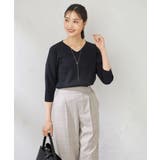 ブラック | 【UVカット/洗える】Vネック美ラクるパフスリーブニット | a.v.v【WOMEN】