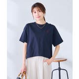ネイビー | 大人のクロップド刺繍Tシャツ【UVカット・接触冷感】 | a.v.v【WOMEN】