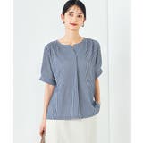 ネイビー | ストライプジャガードスリットネックトップス | a.v.v【WOMEN】