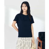 ネイビー | 【接触冷感/速乾/UVカット】ギャザーネックフレンチスリーブカットソー | a.v.v【WOMEN】