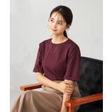 バーガンディ | 【接触冷感/UVカット/コットン100％】ロールアップハーフスリーブTシャツ | a.v.v【WOMEN】