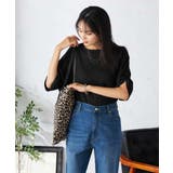 ブラック | 袖ギャザー楊柳カットソー | a.v.v【WOMEN】