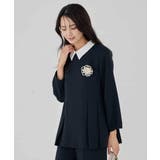 ネイビー | 2WAYサテン襟付きペプラムブラウス | a.v.v【WOMEN】