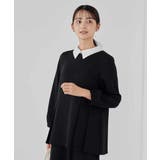 ブラック | 2WAYサテン襟付きペプラムブラウス | a.v.v【WOMEN】