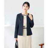 ネイビー | 【洗える/ストレッチ/UVカット】麻調ストレッチキーネックジャケット | a.v.v【WOMEN】