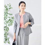 グレー | 【洗える/ストレッチ/UVカット】麻調ストレッチキーネックジャケット | a.v.v【WOMEN】