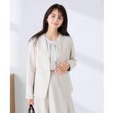 ベージュ | 【洗える/UVカット】リネンライクストレッチノーカラージャケット | a.v.v【WOMEN】
