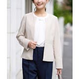 ベージュ | 【洗える/ストレッチ/UVカット】麻調ストレッチキーネックジャケット | a.v.v【WOMEN】