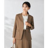 モカ | 【洗える/イージーケア/吸水速乾/ストレッチ】梳毛調Vネックジャケット | a.v.v【WOMEN】