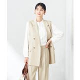 ベージュ | 【洗える/ストレッチ/UVカット】麻調ストレッチダブルジレ | a.v.v【WOMEN】