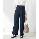 ネイビー | 【洗える/ストレッチ/UVカット】麻調ワイドストレートパンツ | a.v.v【WOMEN】
