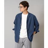 ネイビー | リネン混8分袖スタンドカラーシャツ | a.v.v【MEN】