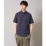 ネイビー | オックス ワンポイント刺繍半袖シャツ | a.v.v【MEN】